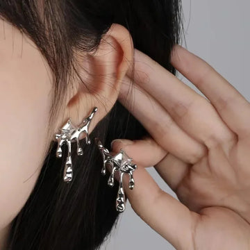 DAIIIBABYYY  -  Vintage Goth Silver Color Water Drop Irregularity Stud Earrings for Women Geometric Square Crystal Dangle Earring Punk Jewelry